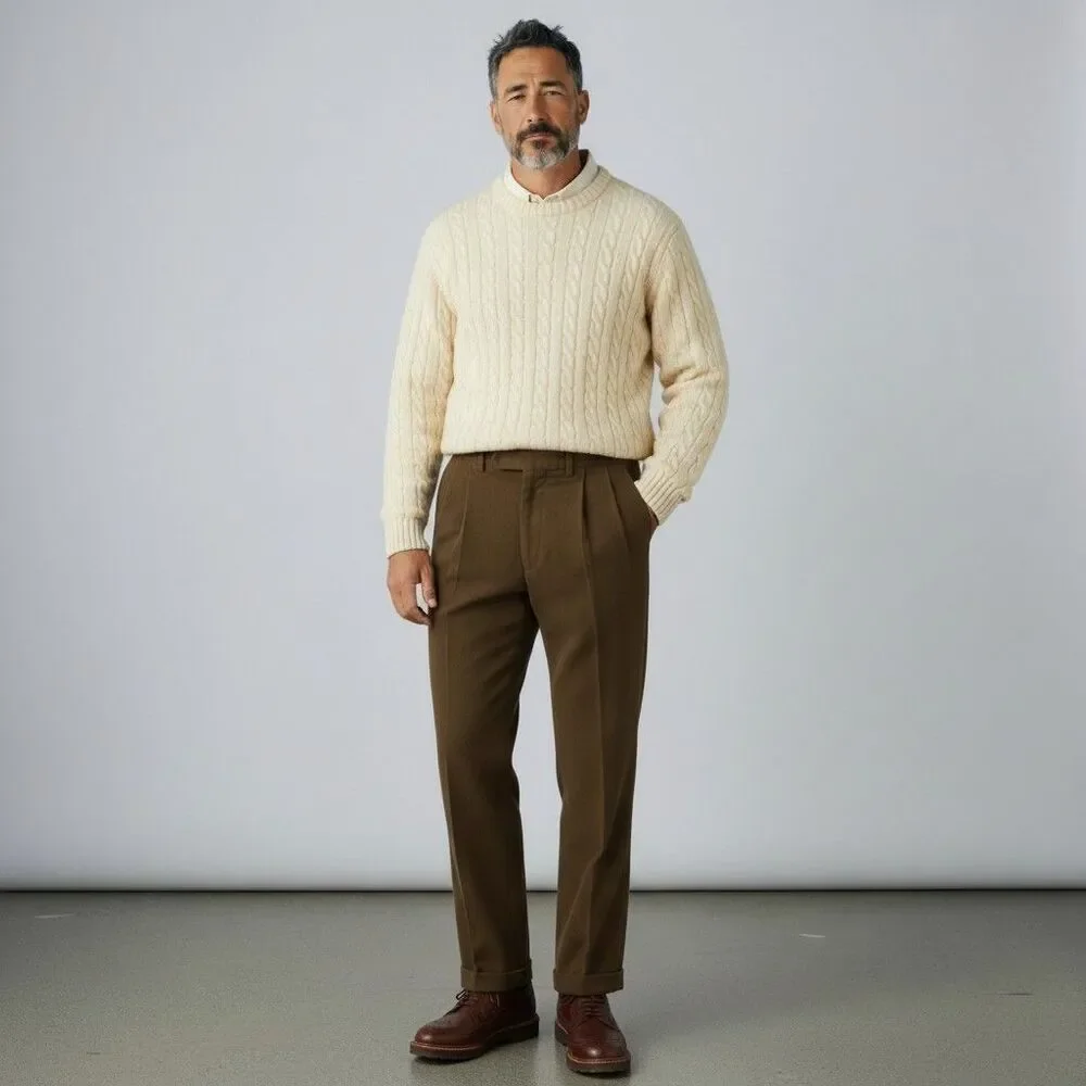 RALPH LAUREN Vintage Corduroy Pant Men 38X30 Pleated and Cuffed Chino Brown